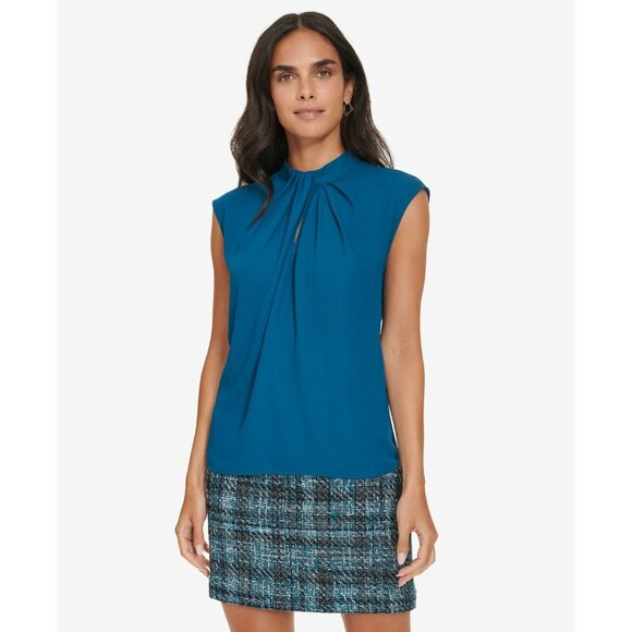 Calvin Klein Women's Twist-Front Cap-Sleeve Top Blue Size XL MSRP $59 - Picture 1 of 4